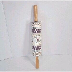 Anthropologie Ceramic Rolling Pin Colorful Polka Dots Wood Handles 18" Kitchen